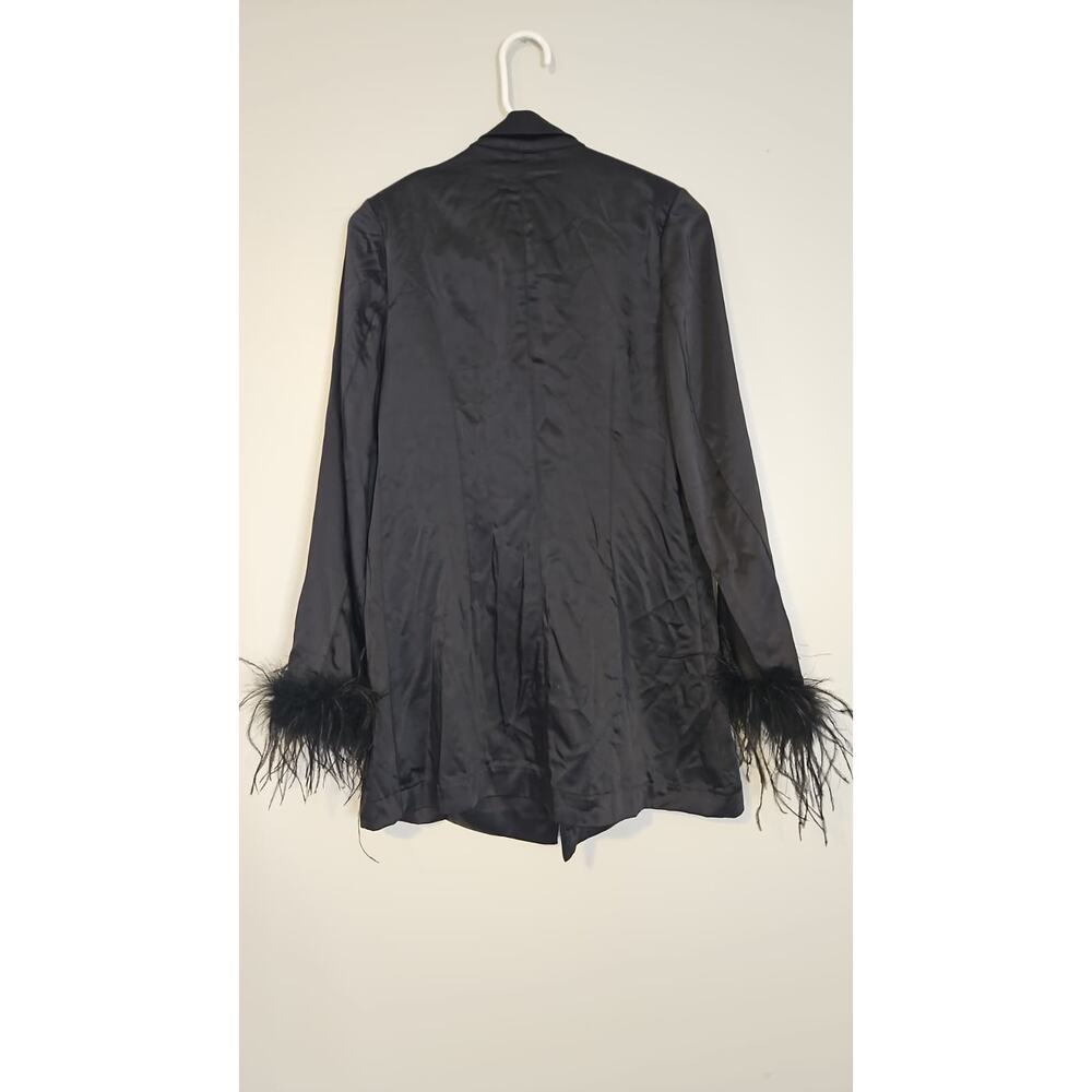 Glamorous Feather Cuff Satin Blazer Dress for Women – Heavy Satin, Fully Lined - Picture 3 of 4